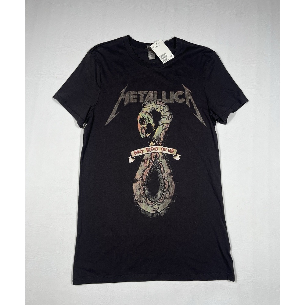 H&M Divided Metallica Don't Tread On Me T-Shirt Mens Small Black Distressed NWT